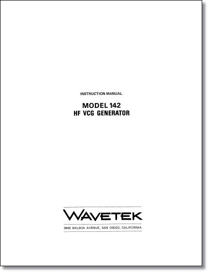 Wavetek 142 HF VCG Generator Operator's Manual